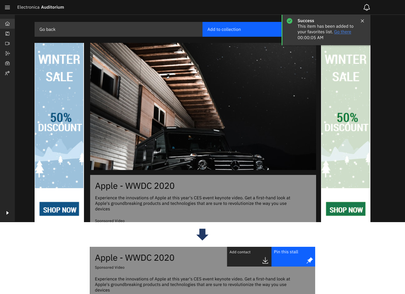 Annotated Auditorium screen showing video player area