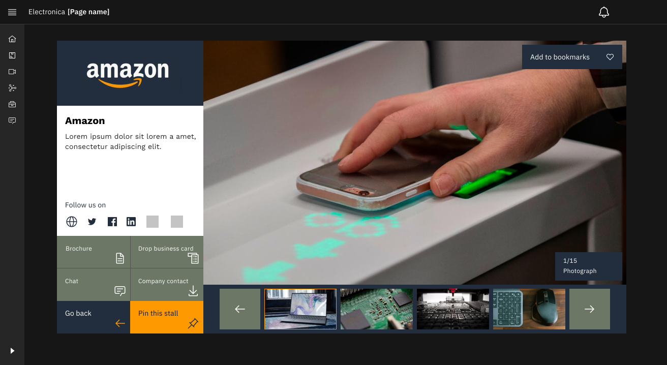 Annotated Exhibitor Booth screen highlighting CTAs and layout