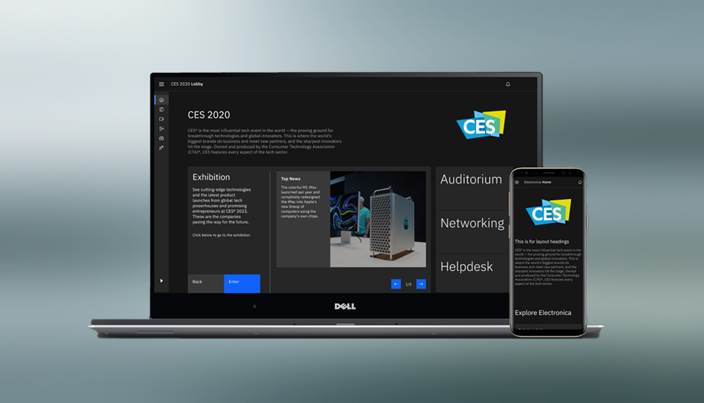 Laptop and Mobile mockups showing the P&I Virtual Events Platform Lobby